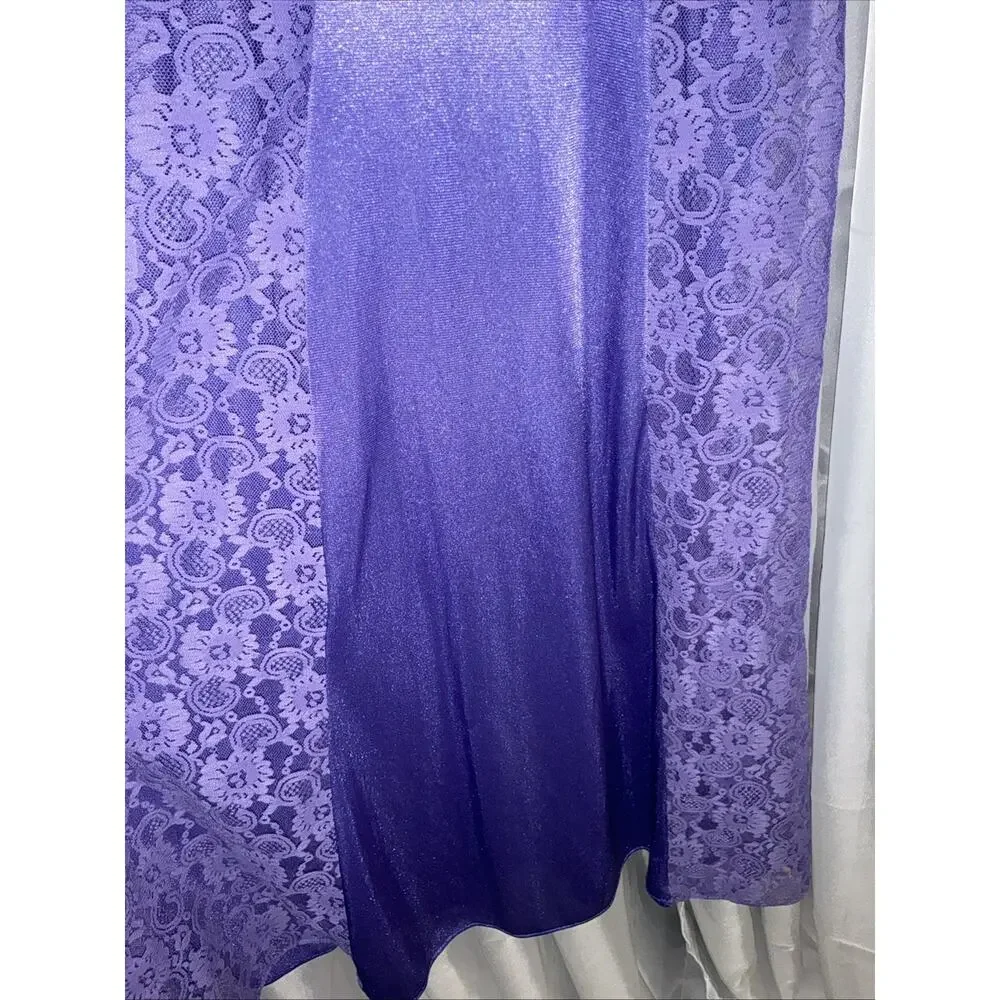 Vintage Lavender Lace Full Slip Silky Maxi Nightgown Storybook Romance Size M